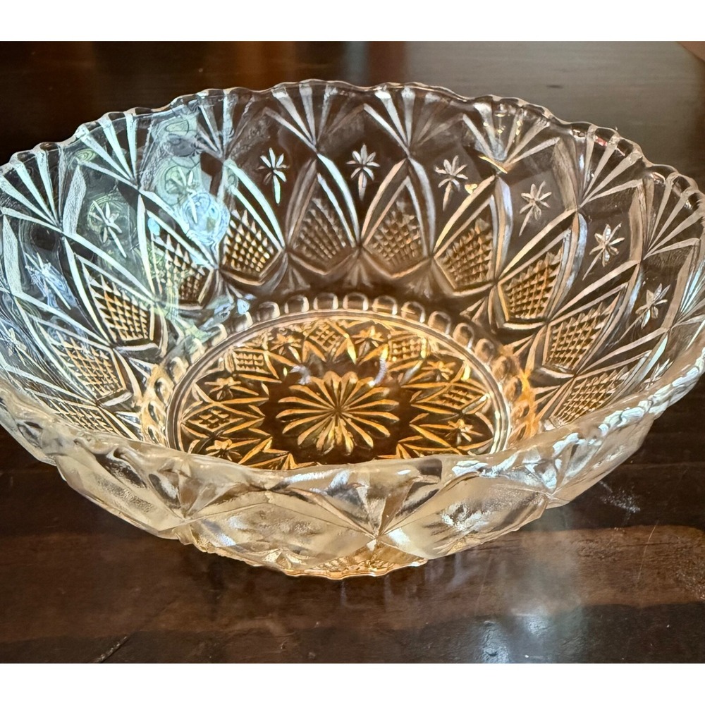 Vintage 5" Amber Tint Glass Dish Pineapple and Stars Pattern, Hard to Find
